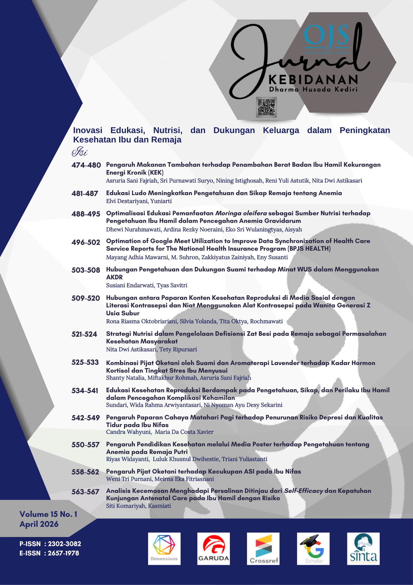 					View Vol. 15 No. 1 (2026): Jurnal Kebidanan Dharma Husada
				